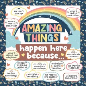 Decorably 112 Pcs Boho Rainbow Classroom Bulletin Board Decorations Set