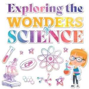 Decorably 17 Pcs Cutouts Inspirational Science Bulletin Board Decorations Set with Borders - Gloss-Laminated Cardstock for Classroom Decor, School Hallways, Education Centers, Homeschool