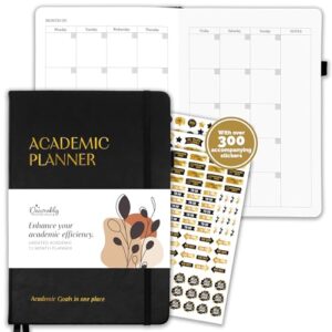 Decorably 240 Pages Gold Foil Monthly & Weekly Undated College Student Planner with Stickers, 6x8.6in Leatherette Hardcover with Goals, Priorities, to-dos, Habit Tracker & Notes - Home, School, Office