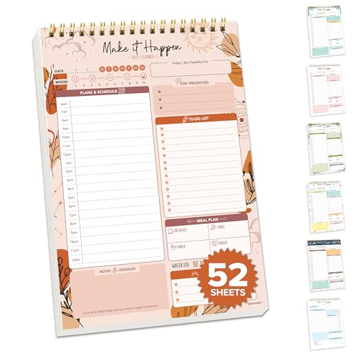 Decorably 52 Sheets Boho Celestial Undated Daily to Do List Notepad, 6.5x10" Spring-Bound Planner, Easy Tear-Off, for Schedule, Priorities, Agenda, Water Intake, Meals, Notes & Doodles, Home, Office