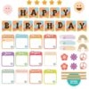 Decorably 81 Pcs Cutouts Groovy Birthday Board Classroom Set with Accompanying Borders - Gloss-Laminated Cardstock, Easy-to-Write-on & Erase, for School Hallways, Study Room