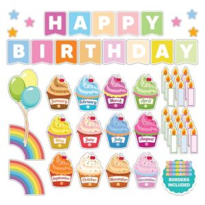 Decorably 84 Pcs Cutouts Cupcake Birthday Bulletin Board Decorations Set