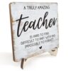 Decorative Desk Decor Motivational Teacher Positive Thank You Gifts Teacher Appreciation Gifts Plaque with Wooden Stand Inspirational Wood Sign for Coach Teacher Coworker Home Office Table Shelf