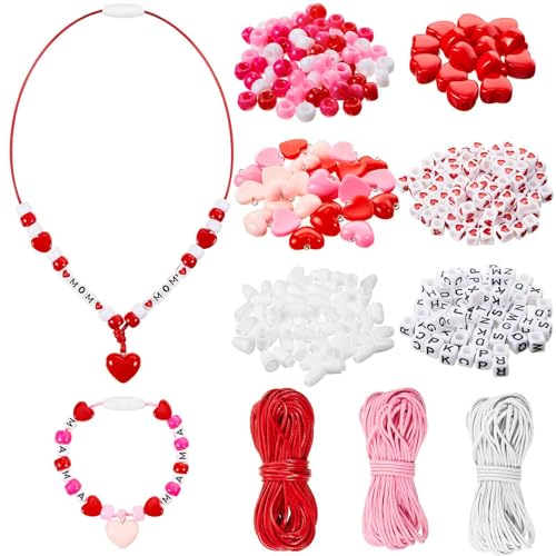 Deekin 30 Sets Mother's Day Beads for Necklace Bracelet, Mothers Day Crafts DIY Gifts Letters Jewelry Making Kit Pink Bead Craft Kit Bracelet for Jewelry Making Party Favors