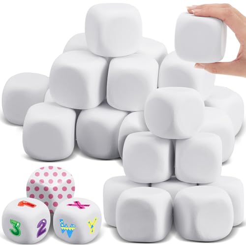 Deekin 50 Pcs Back to School 2.5 Inch White Blank Dice EVA Foam Dice Graffiti Foam Blocks for Crafting Game Counting Creative Painting Modeling Art Project Floral Arrangements Party Supplies