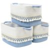 Degeyoyo 2 Pack Storage Basket, Heavy Tassel Woven Baskets for Storage, Boho Cotton Rope Storage Bin, Cube Organizer Bins, Baby Laundry Basket for Clothes, Toys, Diapers, Pets（White & Blue）