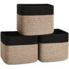 Degeyoyo 3 Pack Cube Storage Bin, 12”x12”x10” Cotton Rope Woven Baskets for Organizing Toys Clothes Towels, Square Gift Storage Baskets for Shelves, Nursery, Closet, Bathroom, Pantry (Black & Brown)