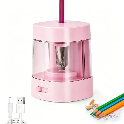 Deli Electric Pencil Sharpener, Automatic Pencil Sharpeners for No.2 Pencils Colored Pencils, USB & Battery Operated Pencil Sharpener for School, Home, Office, Classroom, Light Pink