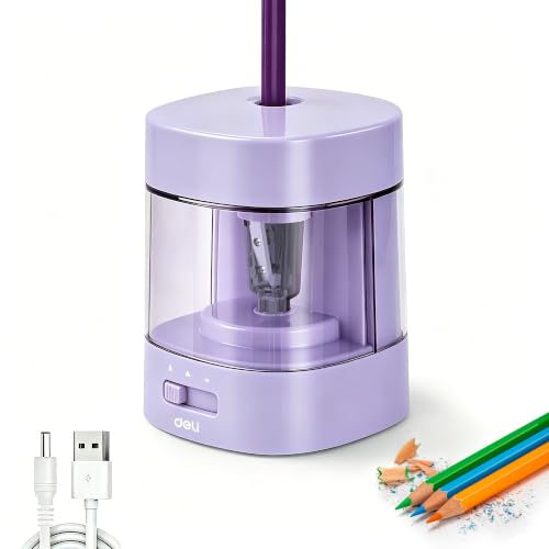 Deli Electric Pencil Sharpener, Automatic Pencil Sharpeners for No.2 Pencils Colored Pencils, USB & Battery Operated Pencil Sharpener for School, Home, Office, Classroom, Purple