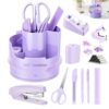 deli Purple Office Supplies, 14 in 1 Desk Accessories Set with 360° Rotary Desk Organizer & Phone Stand, Stapler Pencil Holder for Home, School, Office Supply Kit for Women Students