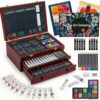 Deluxe Art Set with 2 Drawing Pads, Crayons, Acrylic Paints, Colored Pencils Set in Wooden Case, Professional Art Kit, Paint Supplies, Easter, Art & Drawing