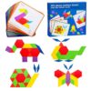 Dementia Activities for Seniors - 155 Pieces Wooden Tangrams Puzzle, Easy Memory Game for Alzheimer's with Colorful Shape Tiles, Cognitive Craft Gifts, Games for Seniors with Dementia