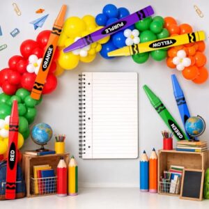 Demonwer 6 Sets Large Crayon Art Decoration 33x4 Inch Large Colorful Crayon Card with Self-Adhesive Rainbow Stickers for Party Door Window Bulletin Board Blackboard Decorations