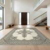 Design&I 3'x5' Beige Retro Lattice Frame Farmhouse Washable Accent Rug