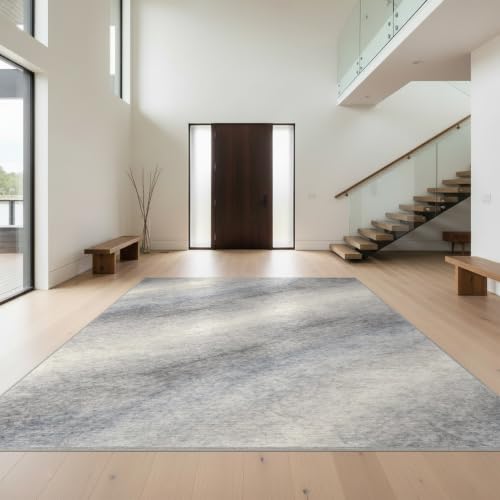 Design&I 8'x10' Washable Area Rug Gradient Ombre Watercolor Abstract Blend Diagonal Flow Fade Minimalist for King Size Bedroom, Master Suite, Under Bed, Sleek Flatweave Pet Friendly Built-in Grip