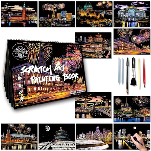 DESINIK Scratch Art Book for Adults & Teens - Scratch Paper Art Kit with Stencils & Tools, Creative Crafts for Relaxation, Focus & Travel, Stress Relief Activity for Home Decor & Gifts (Series Ⅲ)