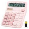 Desk Calculator, Envysun 12-Digit LCD Display Office Calculator – Dual Power, Compact and Lightweight, Easy-to-Read Display, Durable for Business, School, and Home (Pink)