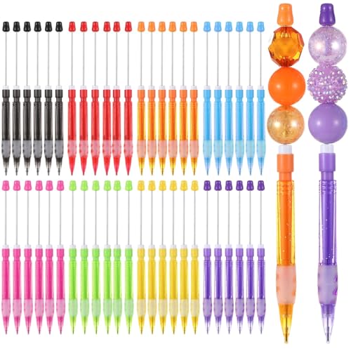 Deskium 48 PCS Beadable Mechanical Pencils, 0.7 mm Multi Color Mini Mechanical Pencils, Beadable Pencils for Writing, Drawing, Sketching, DIY Crafting, Mechanical Small Pencils Set for Notes and Art