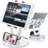 DeskLogics 360 Rotating Tablet Stand for POS Kiosk & Desk, Foldable iPad Holder with Phone Organizer Base, Swivel Counter Mount for Retail & Office, Fits iPad Pro 12.9, Air, Mini, All 4-13” Devices