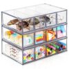 Desk Organizer with 12 Drawers, FODIENS 3 Packs Stackable Desktop Storage Box with Removable Drawer, Clear Sunglasses Organizer Display Case for Stationery Marker Pens Eyeglasses Office Supply