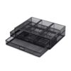 Desk Organizer with Dual Storage Drawers for Office Supplies - Sturdy Metal Mesh, Ergonomic Design, Spacious Storage for PC & Notebook Accessories