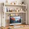 Desktop Hutch Bookshelf, 2-Tier Metal Desktop Bookcase with Grid Panel
