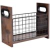 Desktop Magazine Holder, Wooden Magazine File Holder with Handles and Metal Mesh, Wood Magazine Rack for Desk, Desktop Organizer for Files and Magazines