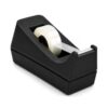 Desktop Manual Tape Dispenser, Black Office Tape Holder with Weighted Base, Serrated Metal Cutting Edge, One-Hand Operation, Fits Standard Tape Rolls with 1-Inch Core for Home and Office
