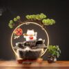Desktop Water Fountain with Backflow Incense Holder and LED Ring Light, Lucky Cat Ornament for Office and Tea Room Decor, Relaxing Indoor Water Feature