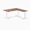 Desky Hardwood L-Shape Sit Stand Desk - 60" with Grommets Main Desk with 62 Inch Return - Triple Motor, 3-Stage Frame, 440.9 lbs Capacity - Walnut Top, White Frame