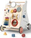 Detachable Baby Walker for Toddlers 1 Year Old Wooden Montessori Busy Board Adjustable Speed Push & Pull Walker Learning to Walk Activity Center Toy for Boys Girls 12 Months+ Baby Toys Birthday Gifts