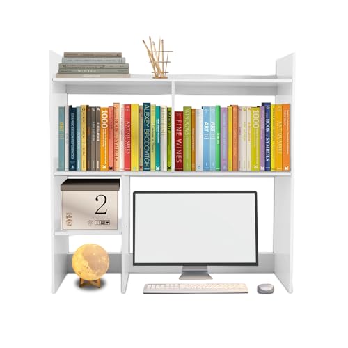 Deturprostore 3-Tier Desktop Bookshelf, Multi-Cube Countertop Storage Hutch with Removed Partition Panels, White Desk Display Organizer for Office Dorm Bedroom File Magazine Book Stationery Storage