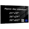 DEVELOP Magnetic Black Glass Dry Erase Board, 24 x 18 Inches (60 x 45 cm), Small Frameless Wall Mounted Writing Glass Whiteboard with 4 Markers, 2 Magnets, 1 Eraser