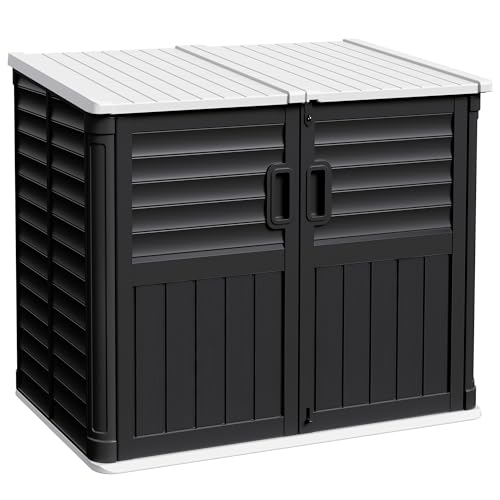 Devoko Outdoor Storage Shed, 34 Cu Ft Outdoor Storage Cabinet Without Shelf, Waterproof, Double Locks, Resin Storage for Trash Can, Garden Tools, Pool Supplies, Black