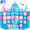 Diamond Magnetic Tiles Set 145PCS with Magnetic Doodle Kit, 3D Blocks Magnet Toys for Girls 3 4-7,8-12, Stem Toys Princess Castle Include 2 Stairs 2 Dolls Decals Stickers,3 4 5 6 7 8+ Girls Xmas Gift