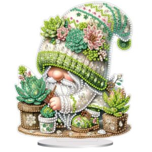 Diamond Painting Kits for Adults Beginners, 5D Full Drill Dwarf Succulents Crystal Art Desktop Ornament, DIY Single Sided Home Office Desk Decor, Creative Craft Gift Set with Tools