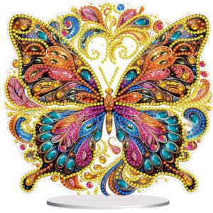 Diamond Painting Kits for Adults Beginners, 5D Full Drill Flowers and Butterfly Crystal Art Desktop Ornament, DIY Single Sided Home Office Desk Decor, Creative Craft Gift Set with Tools