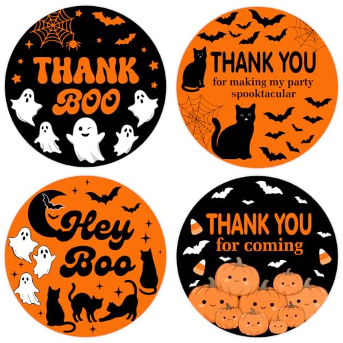 Diartpaint Orange Black Halloween Thank You Stickers 80Pcs 2in Ghost Cat Spider Bat Labels Waterproof Party Favor Seals for Halloween Birthday Baby Shower Candy Bags Gift Boxes Decor Supplies Events