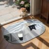 Diatomite Stone Bath Mat Reading Book Black Cat Oval Doormat Soft Non Slip Absorbent Quick Dry Area Rugs Palm Leaves Drying Shower Mat for Bathroom Floor Bathtub Entryway Porch Kitchen 20"x32"