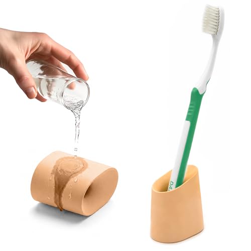 DiatZeno Small Toothbrush Holder for Bathrooms – Diatomite Quick Dry Toothbrush Stand, Compact Single Toothbrush Holder for Manual Toothbrush, Modern Drying Stone Organizer for Sink & Travel L Orange