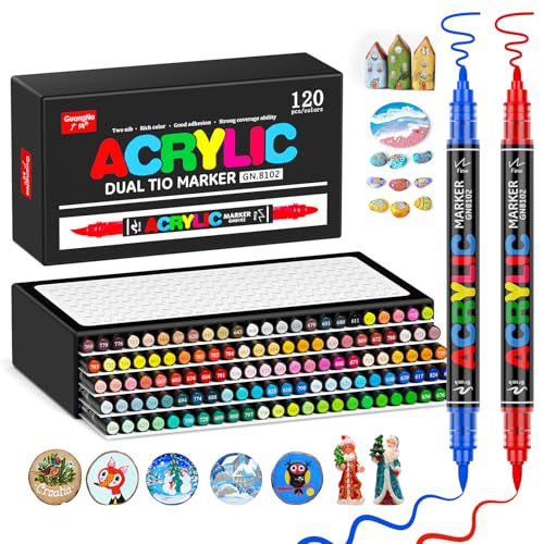 DICEKOO Acrylic Paint Markers 120 Colors, Dual Tip Pens with 30% More Ink