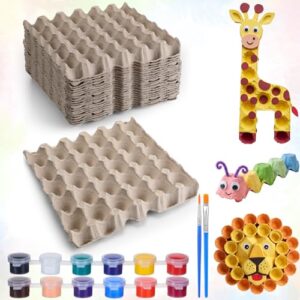 Didaey 12 Pack Egg Carton Craft Kits for Kids with 2 Paint Brushes 12 Color Paint DIY Paper Egg Trays for Home Classroom Summer Party Craft Supplies