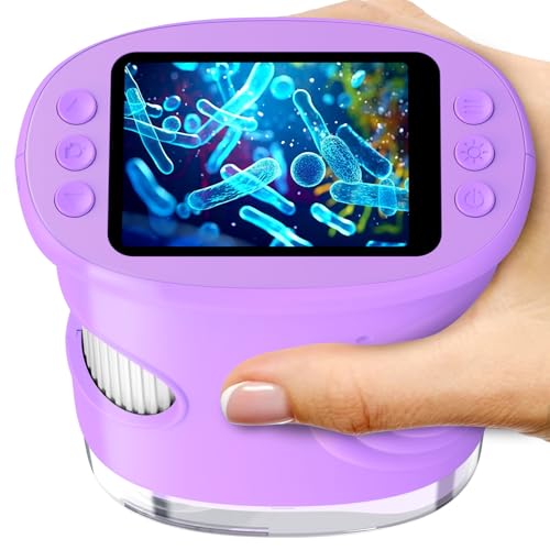 Digital Microscope for Kids with Adjustable Lights, Nature Exploration Tools Portable STEM Science Lab Gifts, Rechargeable Portable Microscope Boys & Girls Age 4 5 6 7 8 9 10 11 12, Purple