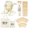 DigNew Deluxe Wooden Bingo Game Set with Large Metal Bingo Cage, 25 Reusable Bingo Cards, 75 Wooden Bingo Balls & Number Board, 700 Chips – Bingo Game for Adults, Family Game Night & Large Groups