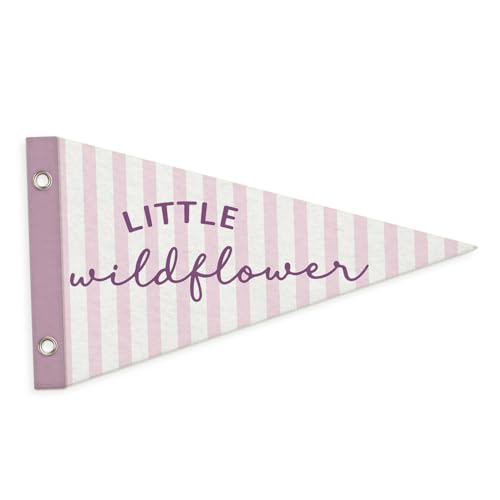 Dilemat Wildflower Nursery Decor Pennant Felt Banners Flags,Pennant Girls Room Decor,Preppy Purple Striped Wall Hanging Banner Decor for Toddler Little Girls Nursery Bedroom Playroom, 7.4x14 Inch