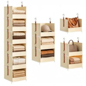 DIMJ Hanging Closet Organizer - 6-Tier Modular Hanging Shelves with Zippers Hooks, Collapsible Baskets for RV, Dorm, Small Spaces, Fabric Storage Bins for Clothes, Handbags