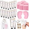 Dimsile 75 Pcs / 25 Sets Baby in Bloom Baby Shower Favor for Guests Pink Feet Soaps Party Gifts Footprint Hand Creams with Organza Bag and Thank You Tag for Winner Gender Reveal Game