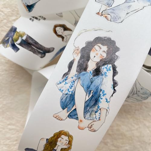 DingDing Vol11-40 Scatter,Pre-cut Washi Paper of PET Tape Stickers,2.36 INx10.94 YD,Original Vintage Character Design for Scrapbooks Supplies,Journaling,Junk Journal,Bullet Journals,Planners