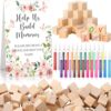 Dinifee 125 Pcs Baby Shower Decorate a Block Game Set Includes Help Us Build Memories Sign 100 DIY Blank Wooden Block 24 Paint Marker Prize for Wedding Baby Shower Game(Flower)