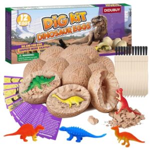 Dino Eggs Dig Kit, 12 Pack Dinosaur Eggs Excavation Science Experiments Kits for Kids 4-12, Dinosaur Toys for 3 4 5 6 7 8 9 10 Year Old Boys Girls